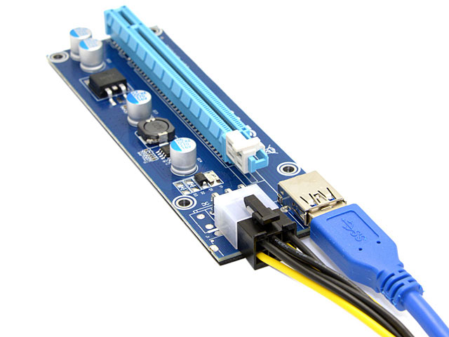 PCI-E 1x to 16x Mining Machine Extender Riser Adapter USB 3.0 & 6-Pin Power Cable