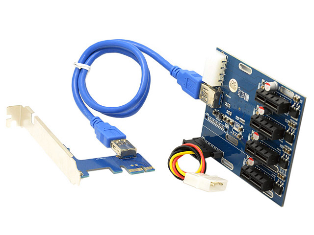 PCI-e Express 1x to 4 Port 1x Switch Multiplier Hub Riser Card