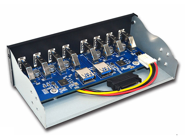 8-Port USB 3.0 Hub 5.25" Front Panel with 20-pin Header