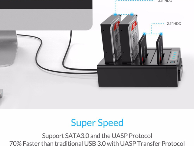 USB 3.0 Quadruple SATA HDD Clone Dock