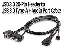 USB 3.0 20-Pin Header to USB 3.0 Type-A + Audio Port Cable II