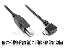 micro-B Male (Right 90°) to USB B Male Short Cable