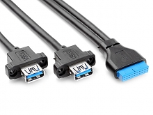 USB 3.0 20-Pin Header Male to USB 3.0 Dual Type-A Female Cable