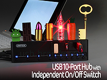 USB 10-Port Hub with Independent On/Off Switch