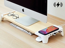 POUT EYES8 Wooden Desk Monitor All-in-One Charging Hub Station with 15W Wireless Charging