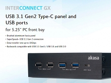 Akasa InterConnect GX USB 3.1 Gen2 Type-C Panel and USB Ports