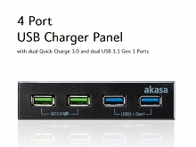 Akasa USB 3.0 2-Port Hub + 2-Port QC 3.0 Fast Charging Hub