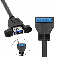 USB 3.0 20-Pin Header Male (90°) to USB 3.0 Type-A Female Cable
