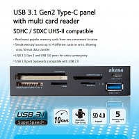 Akasa USB 3.1 Gen 2 Type-C Panel with Multi Card Reader