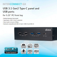 Akasa InterConnect GX USB 3.1 Gen2 Type-C Panel and USB Ports