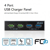 Akasa USB 3.0 2-Port Hub + 2-Port QC 3.0 Fast Charging Hub