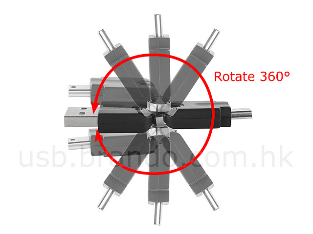 360&deg; x 360&deg; USB A Male to Mini-B 5 Pin Male Adapter
