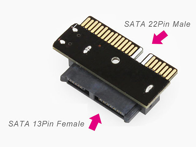 SATA 22-Pin Male to Slim SATA 13-pin Adapter with Auxiliary Power Supply