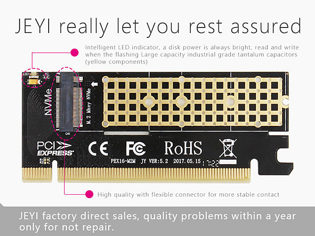 M.2 Nvme SSD Ngff vers Pcie X16 Adaptateur M Key Interface Card