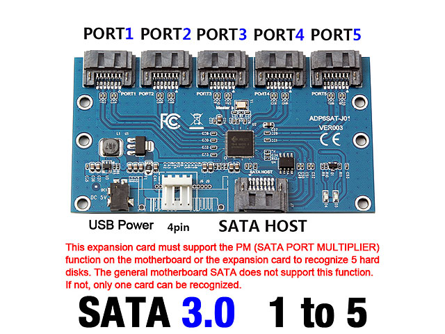 1 to 5 SATA Port Multiplier SATA Expander Hard Disk Riser Card