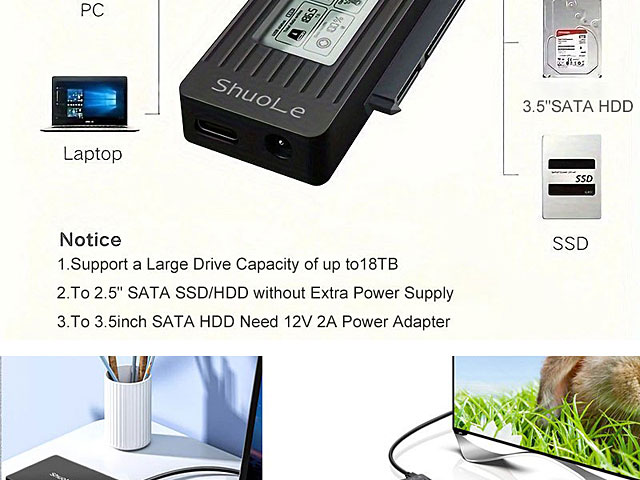 ShuoLe Smart Converter for 2.5"/3.5" HDD/SSD with LCD Screen Display