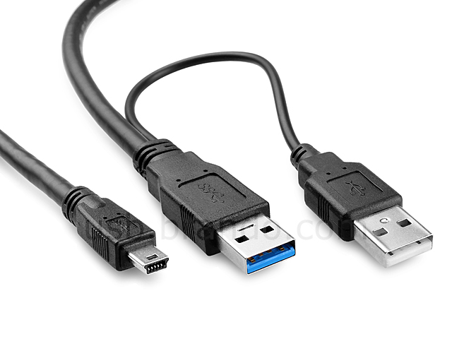 Dual Power USB 3.0 A Male to USB 3.0 Mini-B Male Cable