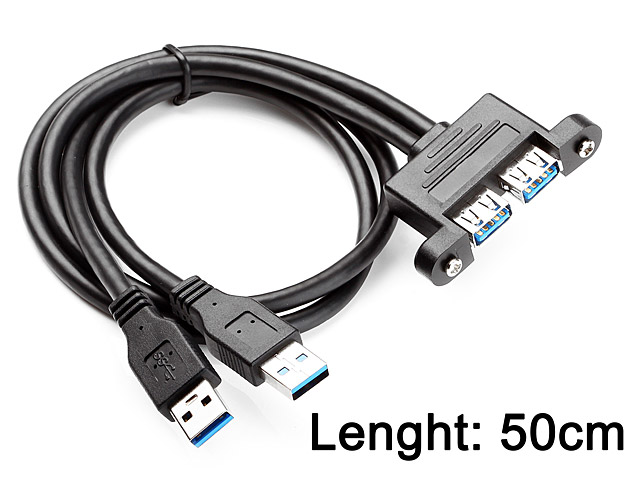 Double câble USB 3.0 A pour montage sur panneau, câble d'extension M-F