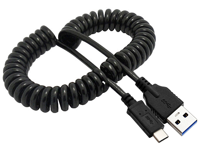 USB 3.1 Type-C Male to USB 3.0 A Male Curled Cable