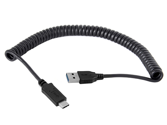 USB 3.1 Type-C Male to USB 3.0 A Male Curled Cable