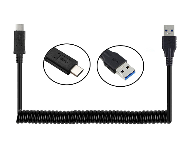 USB 3.1 Type-C Male to USB 3.0 A Male Curled Cable