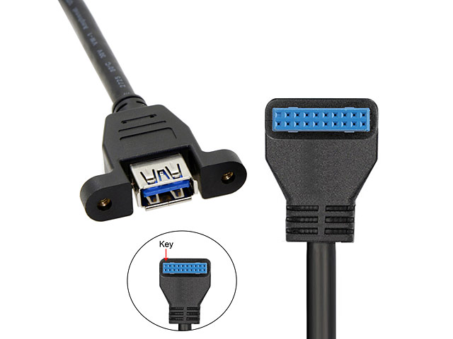 USB 3.0 20-Pin Header Male (90°) to USB 3.0 Type-A Female Cable