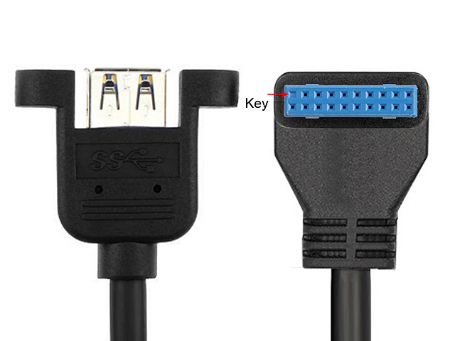 USB 3.0 20-Pin Header Male (90°) to USB 3.0 Type-A Female Cable