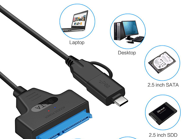 2-in-1 Type-C/USB3.0 Male to 2.5" SATA Cable