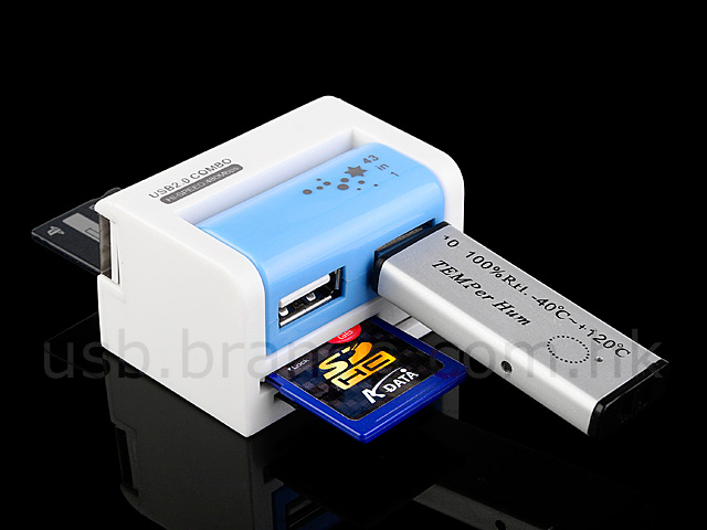 USB 90° Revolving 2-Port Hub  + Card Reader