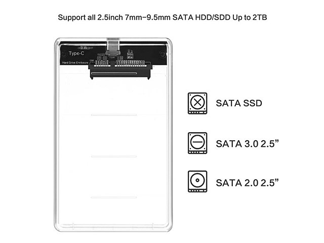 Transparent Type-C 2.5" SATA HDD Enclosure
