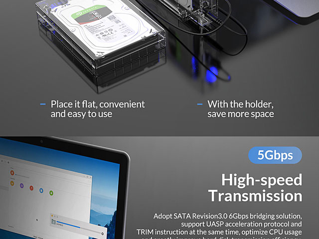 ORICO Transparent USB 3.0 3.5" SATA HDD Enclosure with Stand