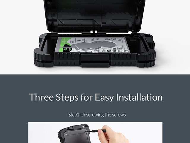 Triple Protection USB 3.0 2.5" SATA HDD Enclosure With Hook