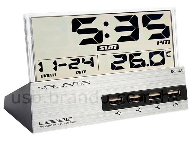 USB 7-Port Hub with Alarm Clock and Thermometer