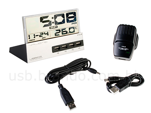 USB 7-Port Hub with Alarm Clock and Thermometer