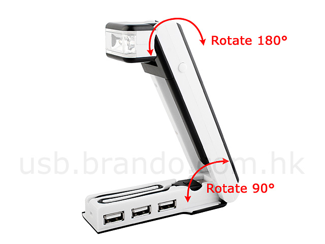 USB Foldable 3-Port Hub with Flashlight