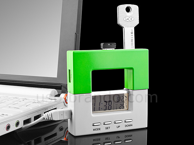 USB 4-Port Hub with Alarm Clock and Thermometer