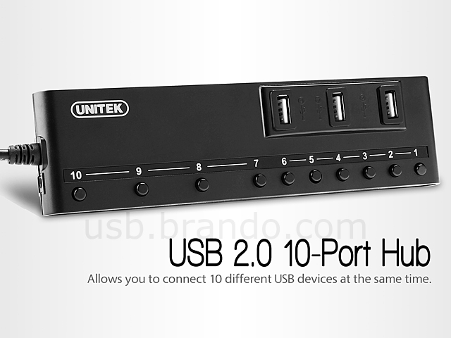 USB 10-Port Hub with Independent On/Off Switch