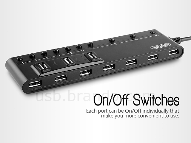 USB 10-Port Hub with Independent On/Off Switch