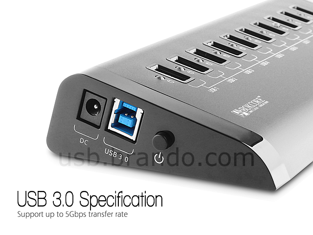BYTECC U3-10HUB USB 3.0 Super Speed 10 Ports HUB 5Gbps Data Rate With AC 60  Watt 