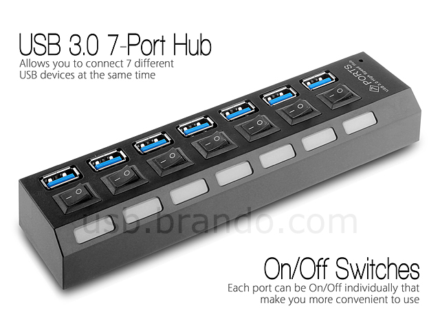 USB 3.0 7-Port Hub Bar with On/Off Switches