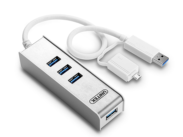 USB 3.0 4-Port Hub with OTG Adapter
