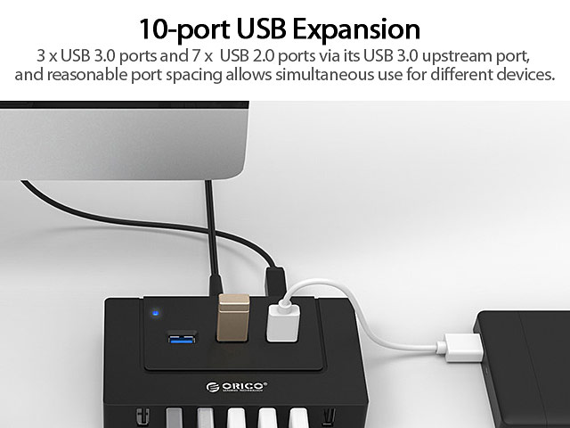 ORICO 10-Port Hub (3-Port USB 3.0 + 7-Port USB 2.0)