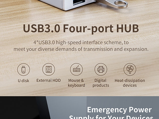 Aluminum Alloy Clip-Type USB 3.0 4-Port Hub