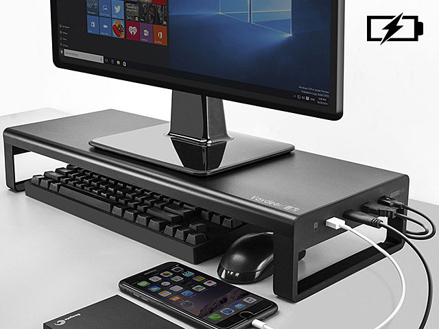 Monitor Stand riser con caricabatterie wireless e hub USB 3.0 Supporto  trasferimento dati e spazio di archiviazione aggiuntivo Organizzatore da  scrivania in acciaio per computer portatile fino a 27 pollici