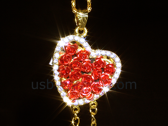 USB Jewel Rose Heart Necklace Flash Drive