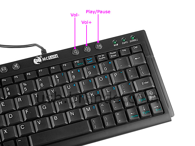 USB Tiny Multimedia Keyboard with 2-Port Hub