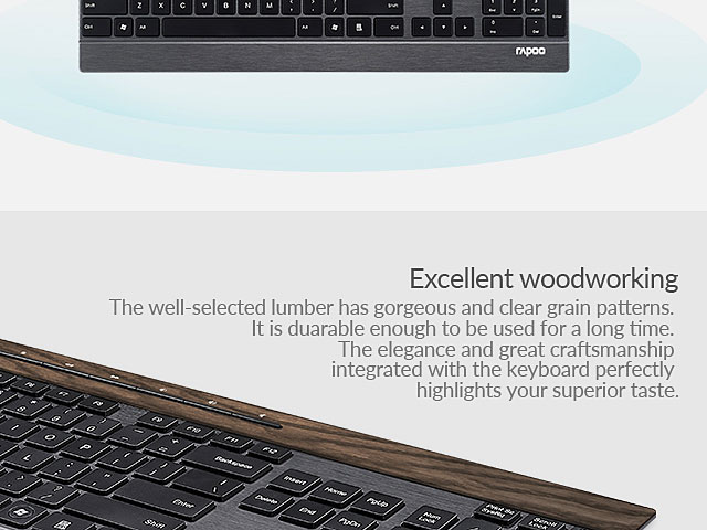 Rapoo E9260 Multi-Mode Ultra-slim Wooden Bluetooth Keyboard