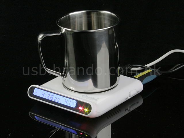 USB Drink Warmer with 4-port USB Hub: Keeps coffee warm with time display