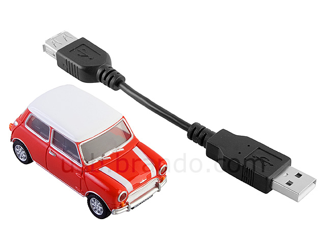 USB Mini Cooper Flash Drive (Red with White Stripes)