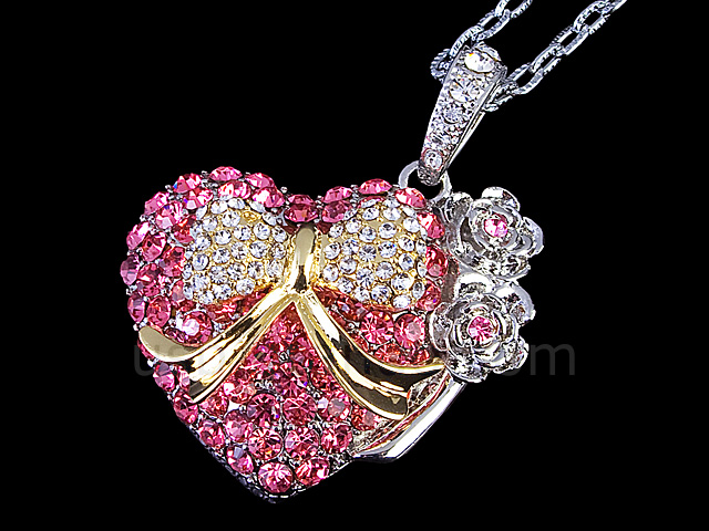 USB Jewel Pretty Heart Necklace Flash Drive